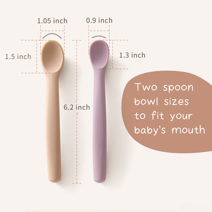 The Tribalist - Moonkie: 100% Food Grade Silicone Two Sizes Baby Spoons for Kids 4+ Months