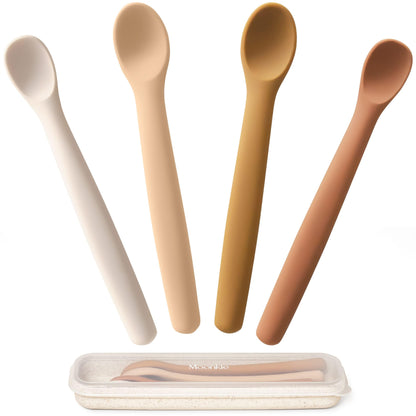 The Tribalist - Moonkie: 100% Food Grade Silicone Two Sizes Baby Spoons for Kids 4+ Months