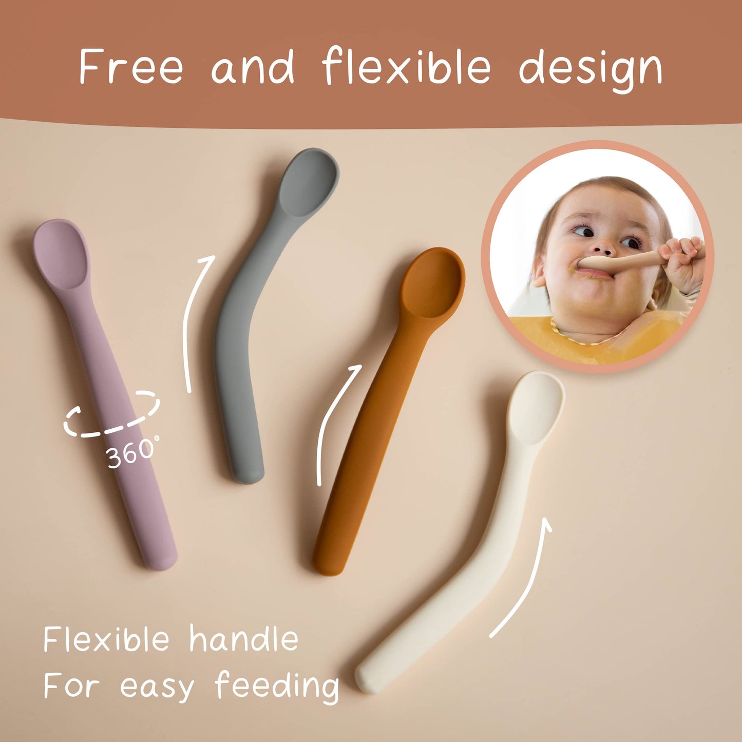 The Tribalist - Moonkie: 100% Food Grade Silicone Two Sizes Baby Spoons for Kids 4+ Months