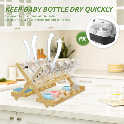 Msoesticc.dl: Foldable Bamboo Baby Bottle Drying Rack – Vertical Organizer, Space - Saving & Quick Drying - The Tribalist