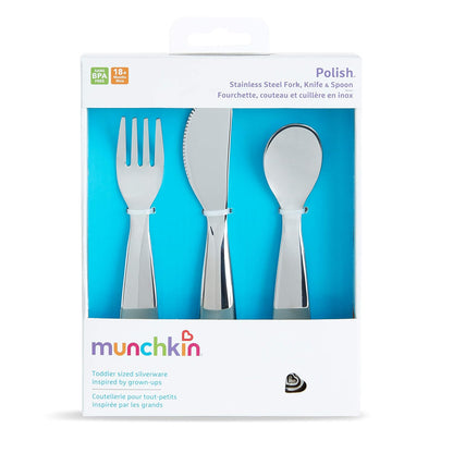 The Tribalist - Munchkin: Polished Stainless Steel Toddler Flatware Set (Fork, Knife and Spoon)