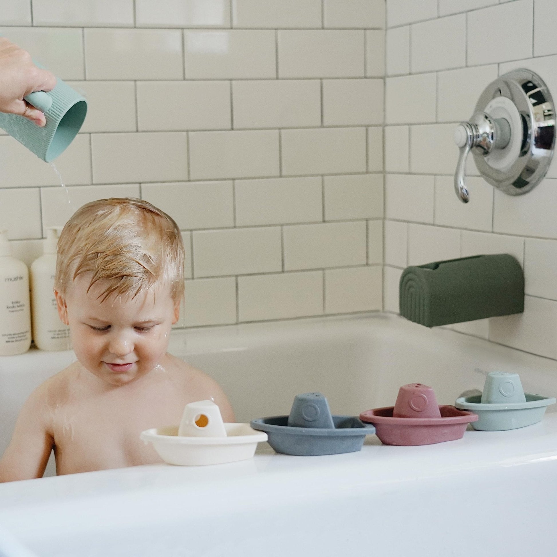 The Tribalist mushie Baby Bath Rinse Cup | 100% Food Grade Silicone | Wash Rinser Cup For Kids (Sage)