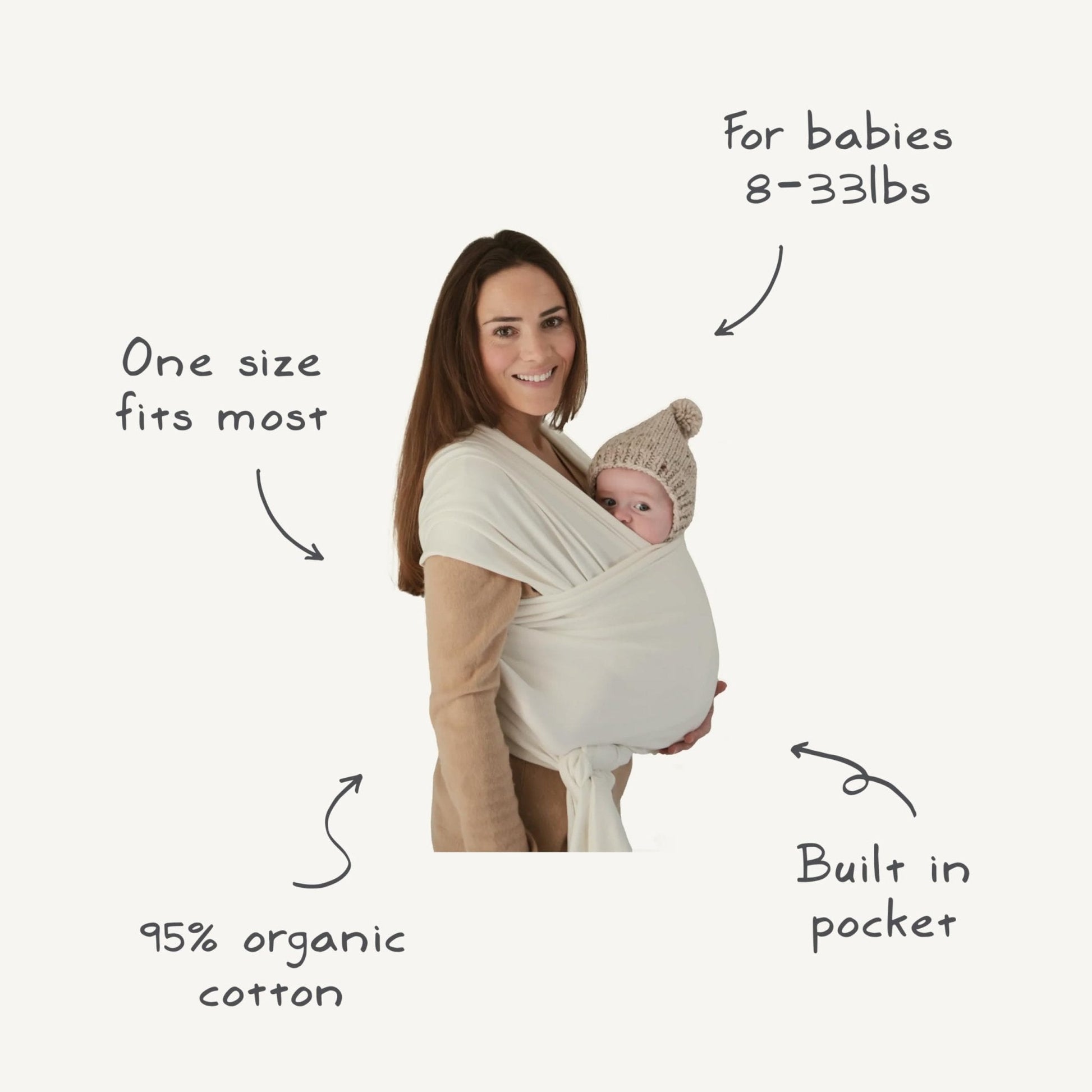 Mushie: Baby Wrap Carrier – 100% Organic Cotton Sling for Newborns and Babies 8 - 35 lbs - The Tribalist