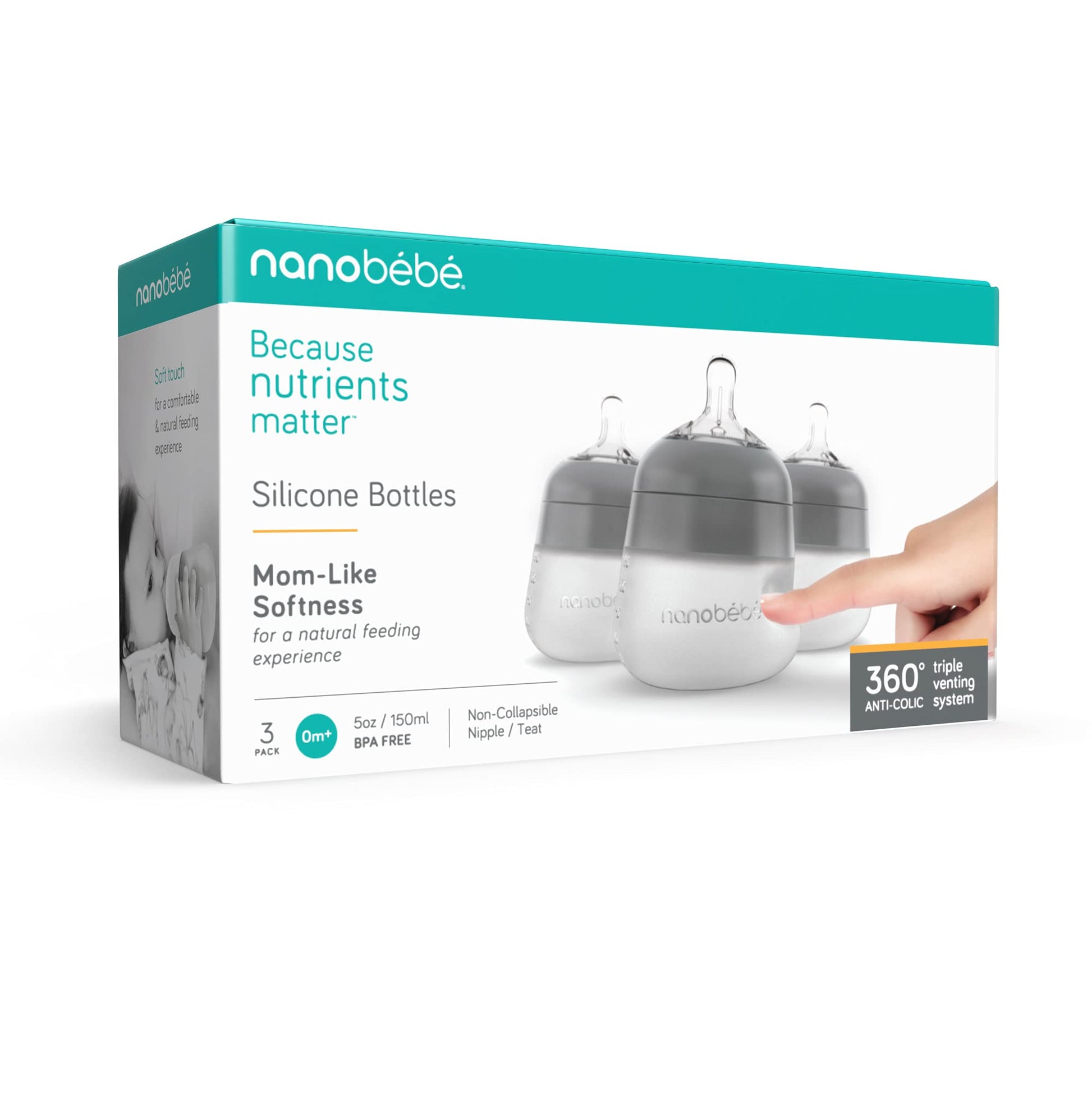 Nanobébé: Flexy Silicone Baby Bottle - Non-Collapsing Natural Feel Anti-Colic Nipple - The Tribalist