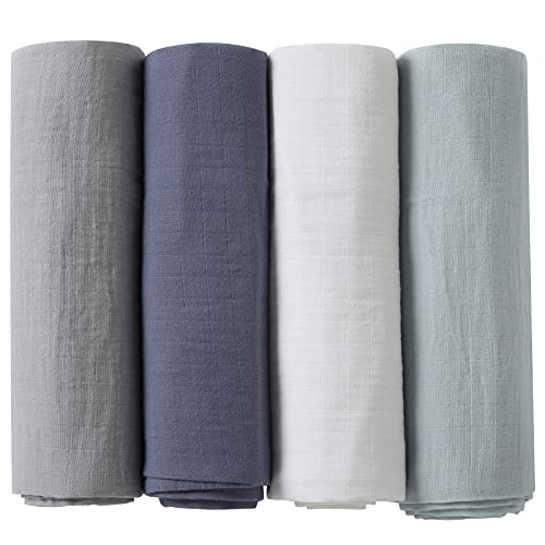 The Tribalist - Muslin Swaddle Blankets, for Baby Boys and Girls, 4 Pack, Solid Color, Grey Blue White Green