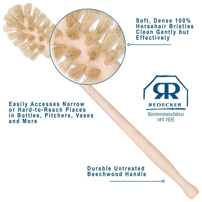 REDECKER: Bottle Brush Cleaner – Horsehair Bristles & Beechwood Handle for Bottles & Vases - The Tribalist