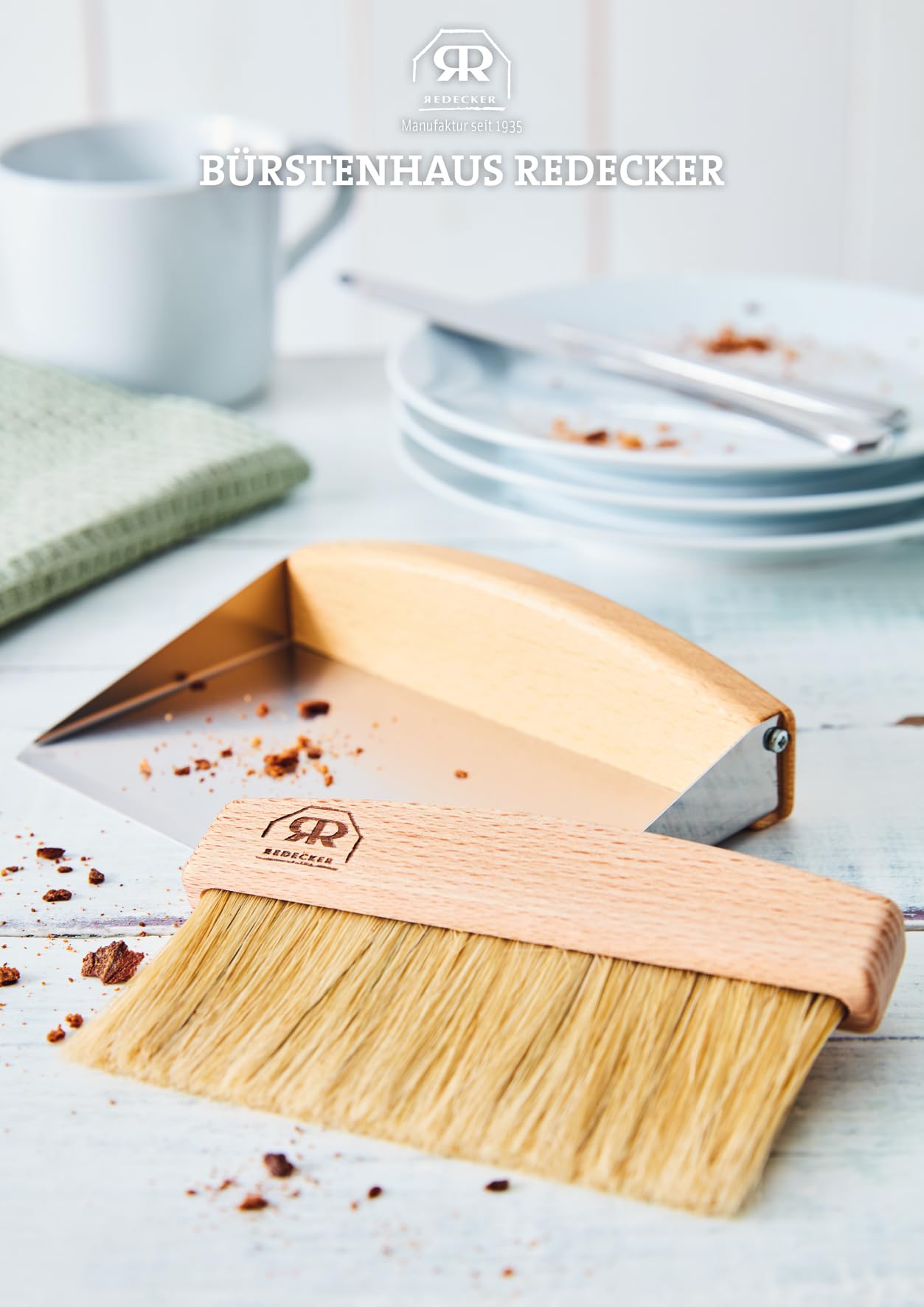 The Tribalist - Redecker: Oiled Beechwood Table Sweeping Set with Natural Pig Bristles