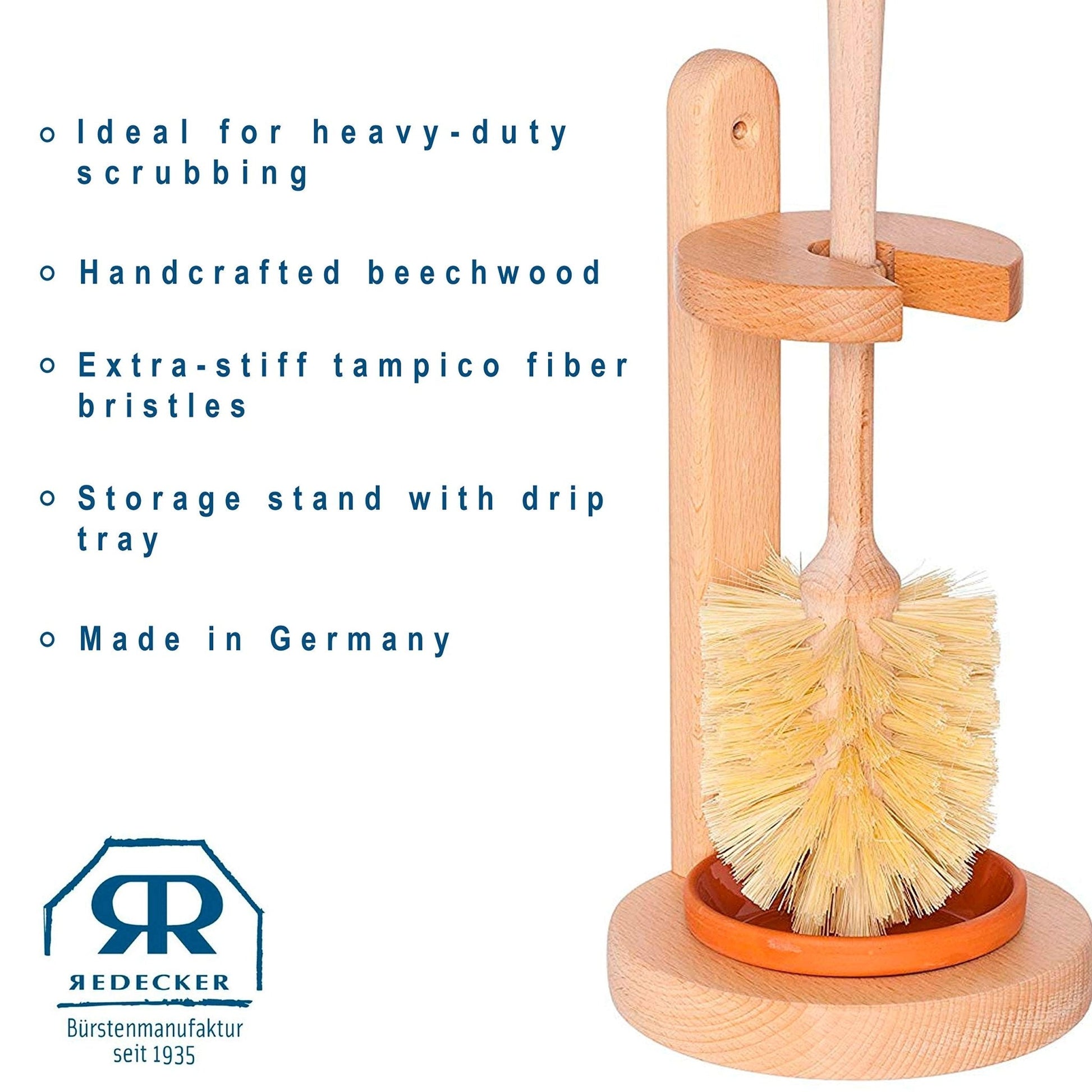 Redecker: Oiled Beechwood Toilet Brush Stand with Tampico Fiber Toilet Brush - The Tribalist