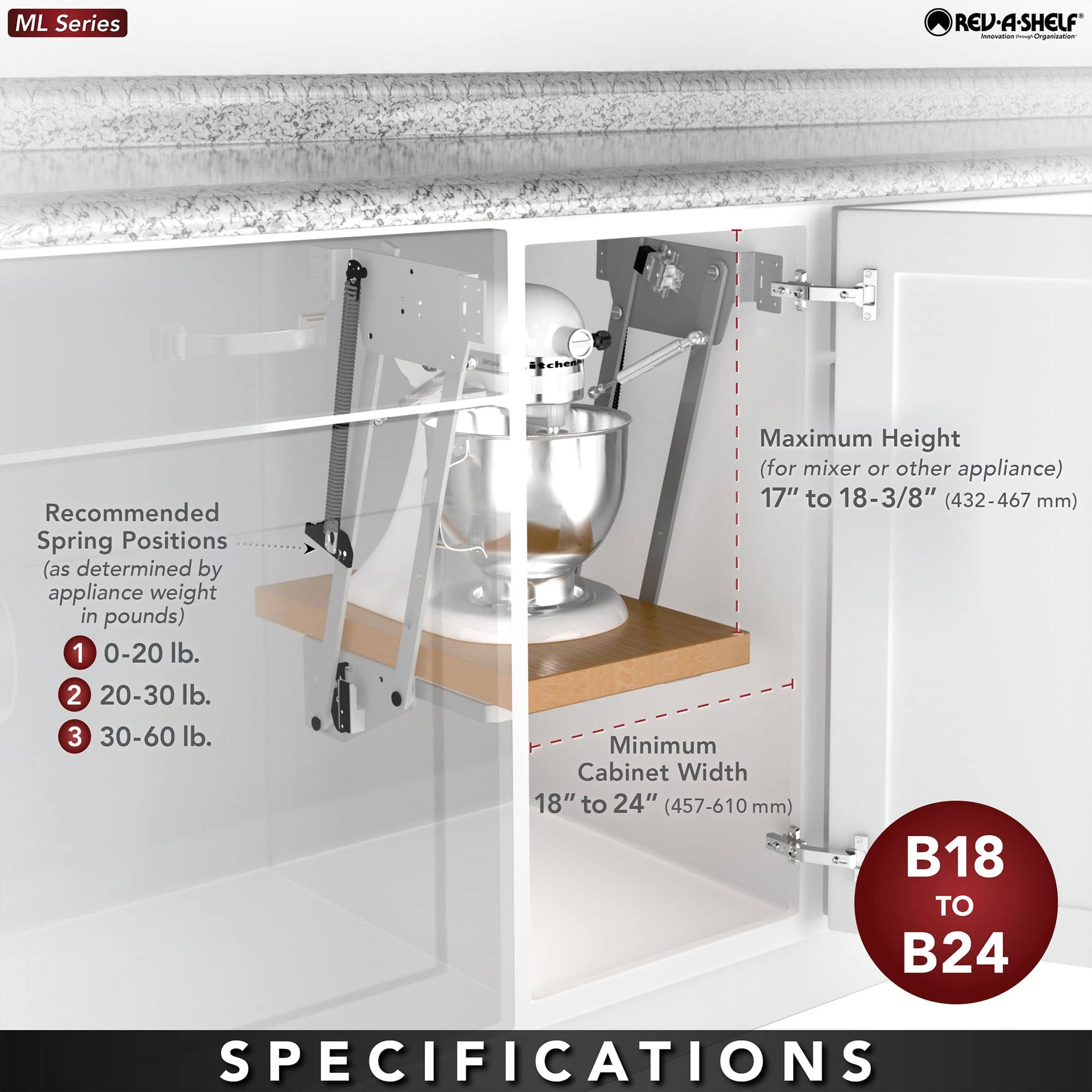 Rev - A - Shelf Kitchen Cabinet Mixer Lift System – Spring - Loaded Lift for Heavy Appliances - The Tribalist