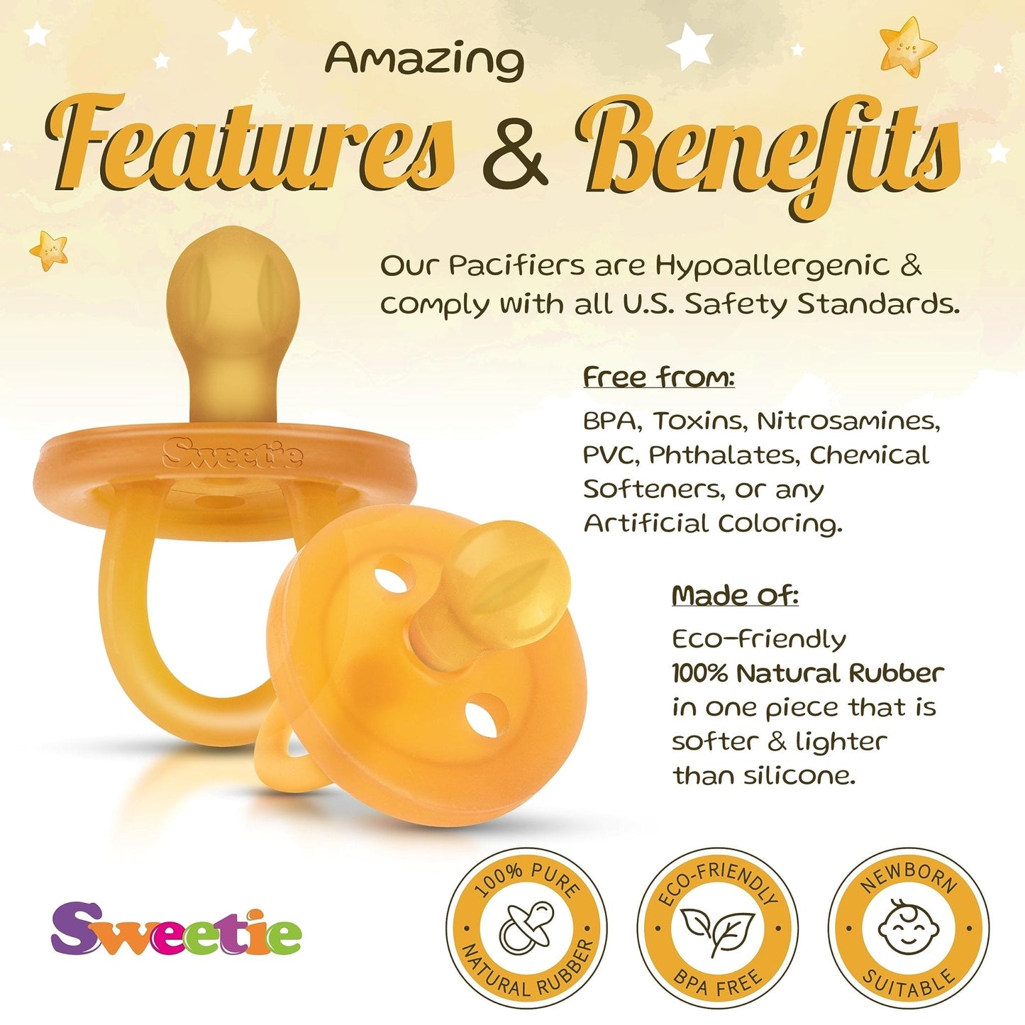 SWEETIE: Natural Rubber Pacifier – Rounded Nipple, BPA - Free, Safe for Babies - The Tribalist