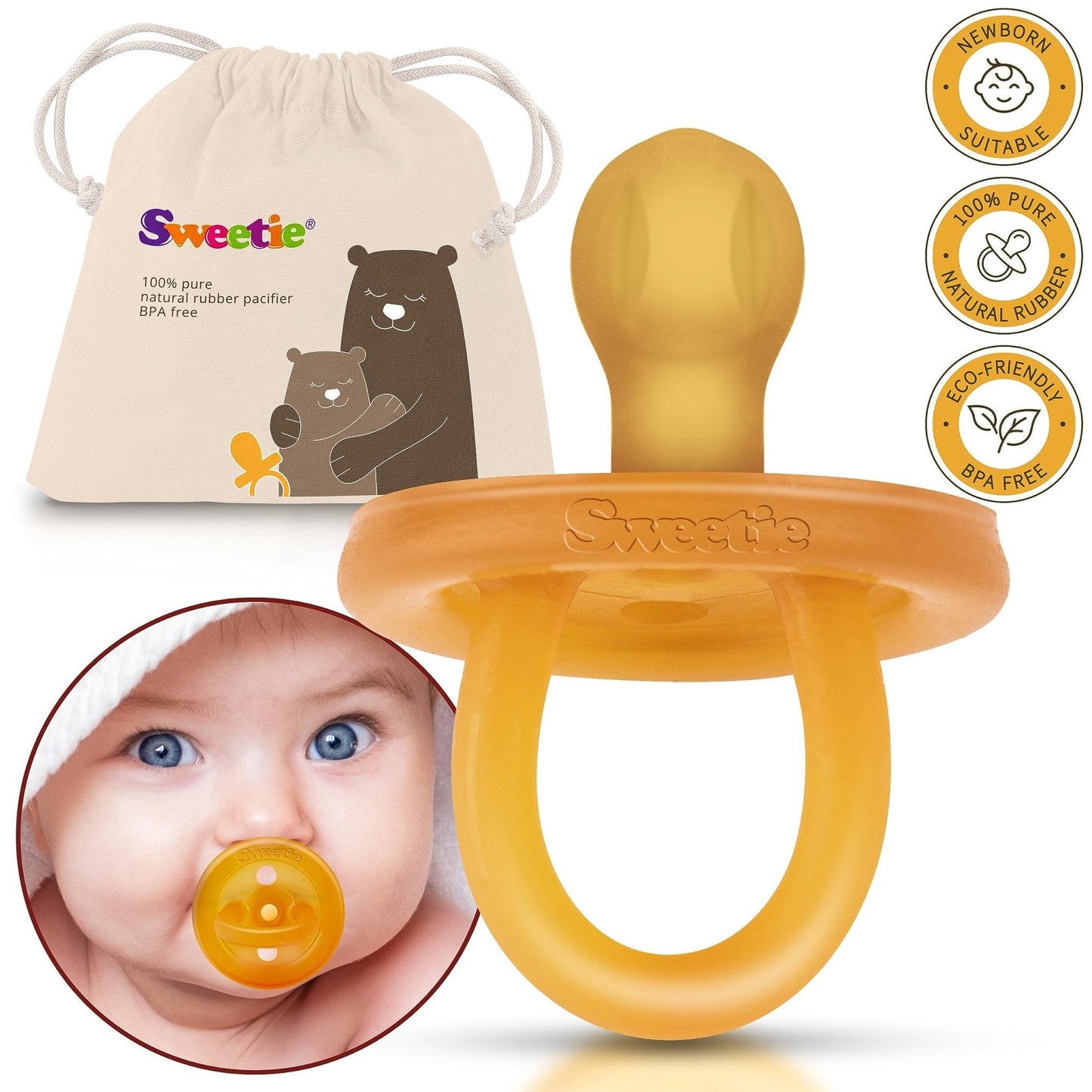 SWEETIE: Natural Rubber Pacifier – Rounded Nipple, BPA - Free, Safe for Babies - The Tribalist