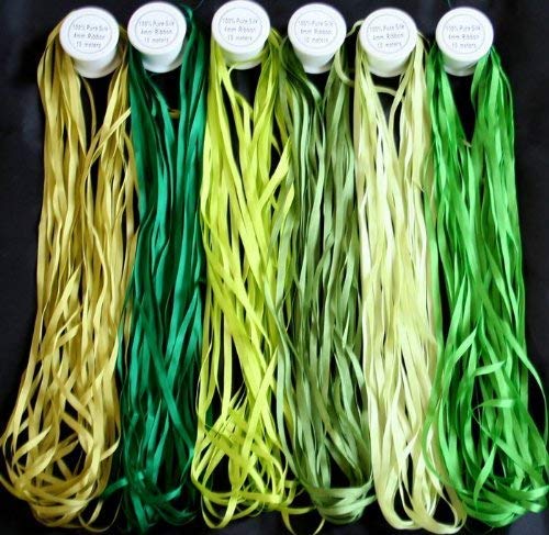 ThreadNanny: 100% Pure Silk Ribbon Set – 6 Shades of Green, for Embroidery & Gift Wrapping (4mm x 60 Meters ) - The Tribalist