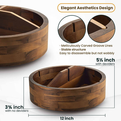 The Tribalist - TIDITA: 12" Acacia Wood Lazy Susan Organizer with 4 Dividers