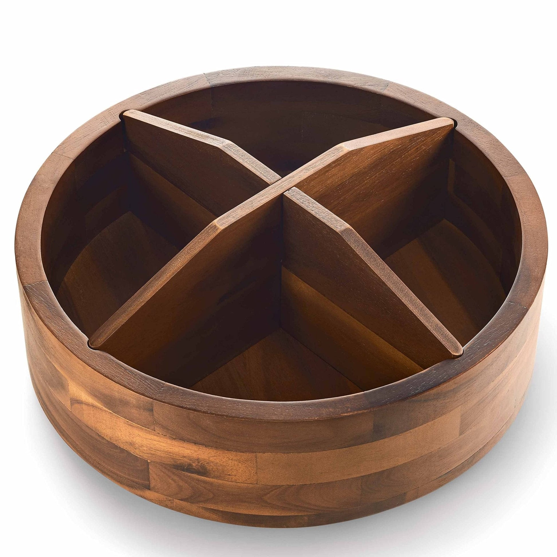 The Tribalist - TIDITA: 12" Acacia Wood Lazy Susan Organizer with 4 Dividers