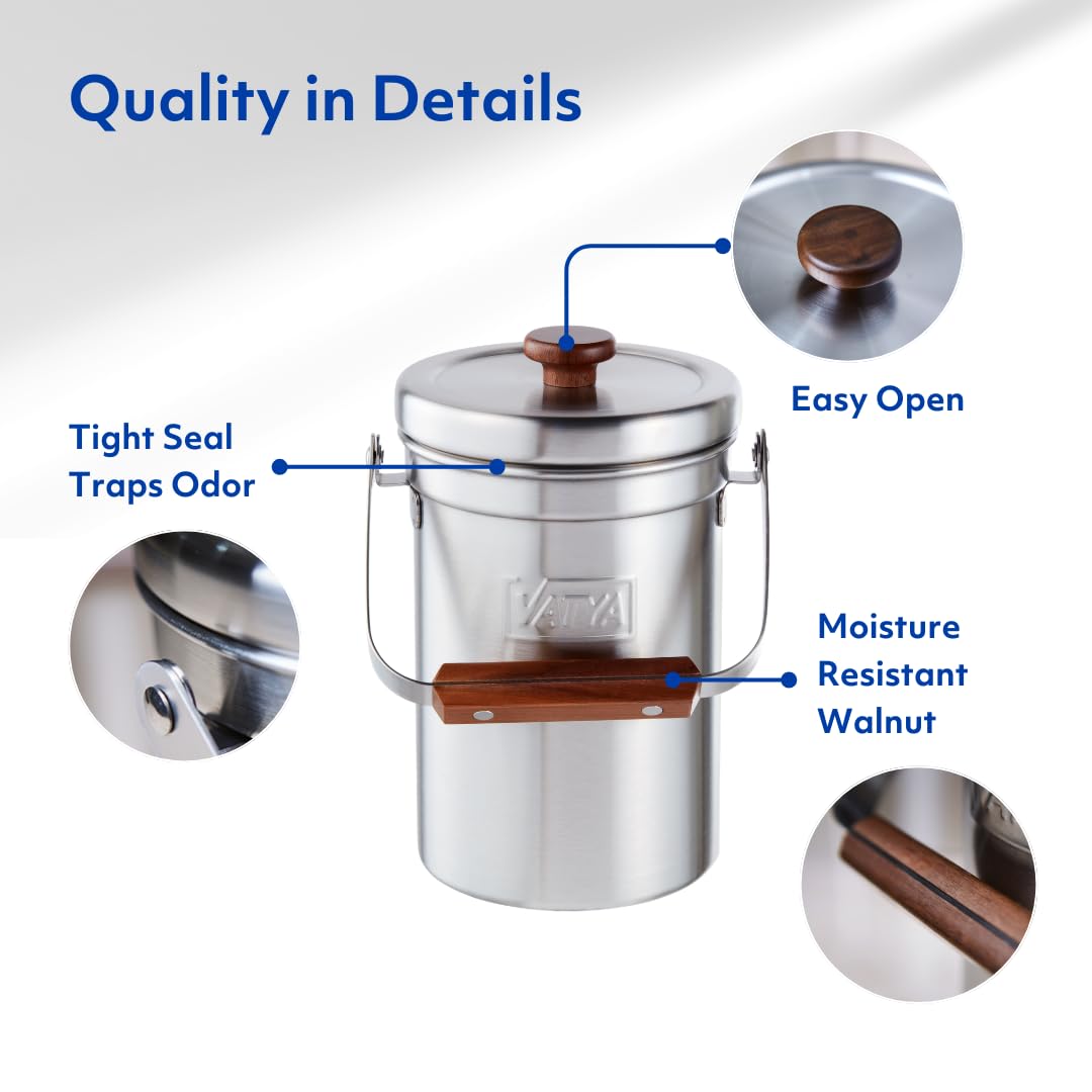 VATYA: Stainless Steel Kitchen Compost Bin - The Tribalist