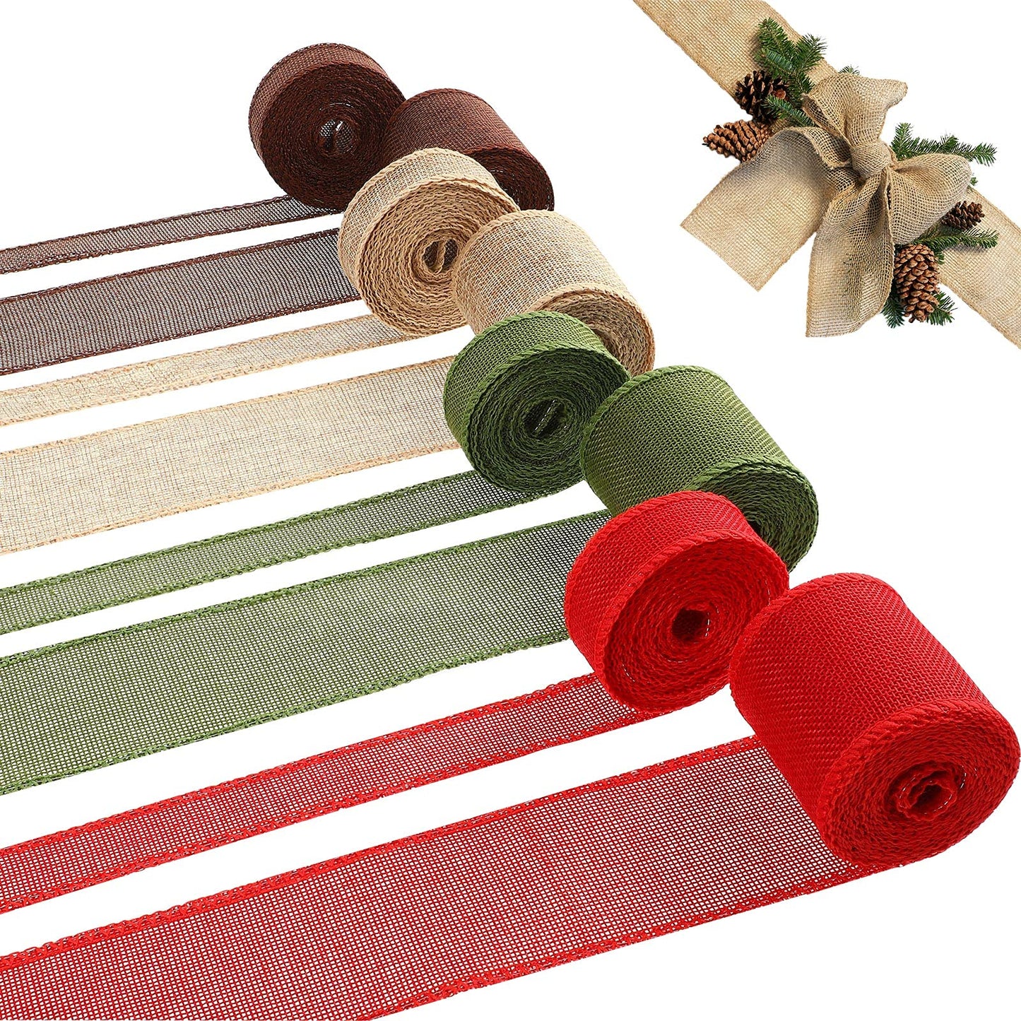 WILLBOND: Natural Burlap Wired Ribbons – Set of 8 Rolls for DIY Crafts & Gift Wrapping - The Tribalist