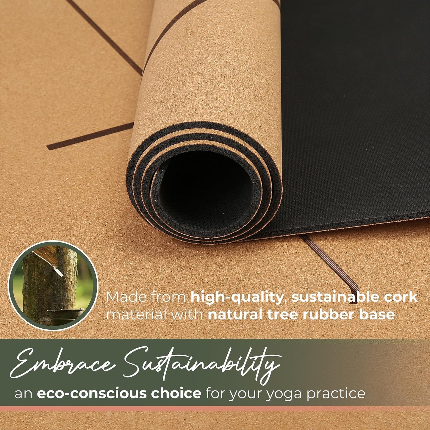 Y O GAYO: Premium Non - Slip Cork Yoga Mat – 5mm Thick, Natural Rubber Base, Eco - Friendly with Alignment Lines - The Tribalist